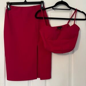 Pink Knee-Length Pencil Skirt with Slit for Cocktail and Bustier top set